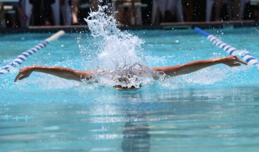 Persona nadando a mariposa en una piscina