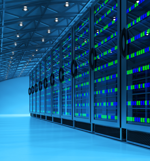 Pasillo de servidores informáticos de una empresa tecnológica