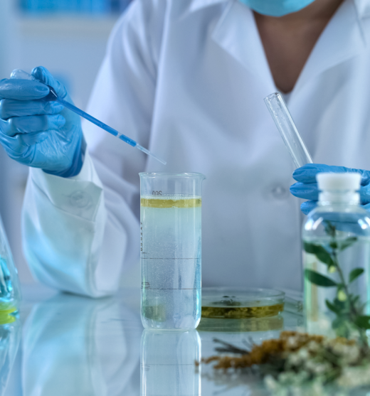 Técnico de Laboratorio haciendo productos fitoterápicos con plantas